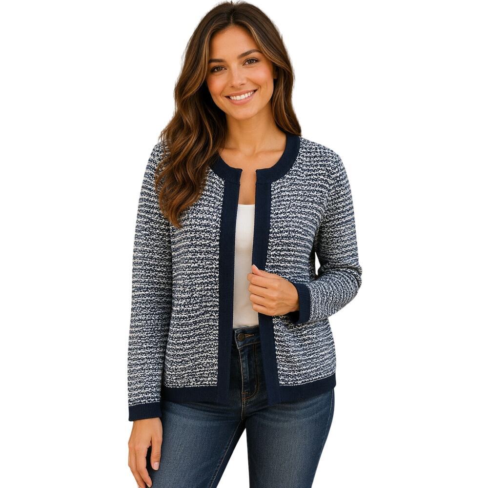 NWT navy blue twill open blazer jacket sz M wool blend career business casual